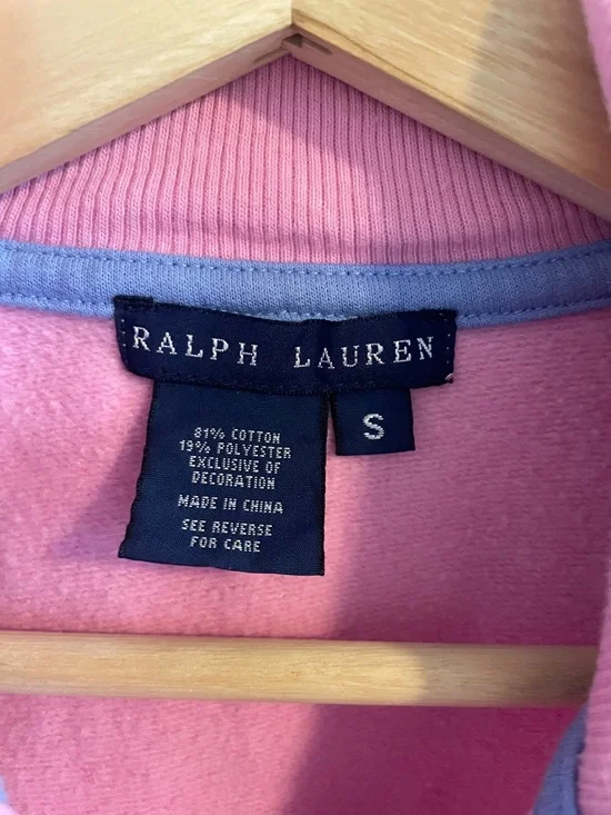 Ralph Lauren Logo Vintage Y2K Zip Up Sweatshirt Women Size Small Baby Pink Blue - Picture 6 of 6